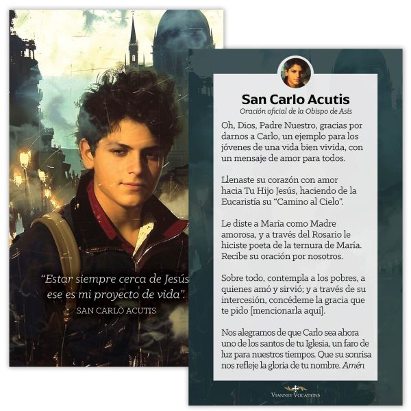 Prayer Card — Saint Carlo Acutis in Spanish (set of 50)