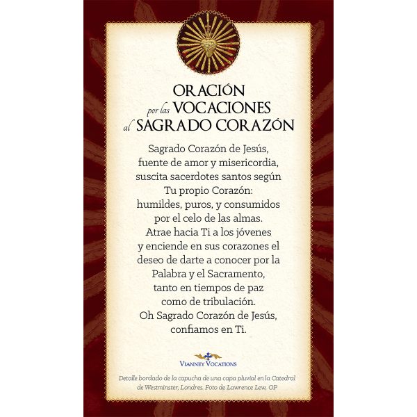 Prayer Card - Prayer for Vocations to the Sacred Heart - Spanish (set of 50) (Copy) - Image 2